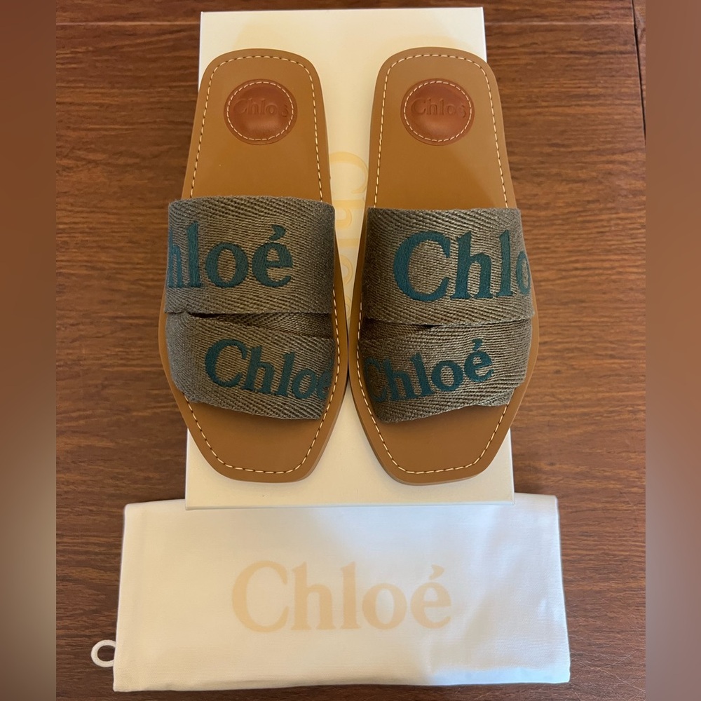 Chloé Woody Linen Slides